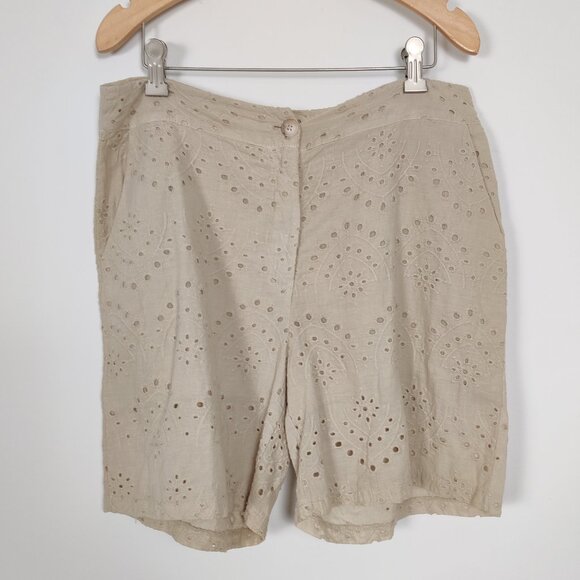 Modai Women's NEW Shorts Size L Beige Cotton Lined Eyelet Resortwear Lightweight - Picture 1 of 10